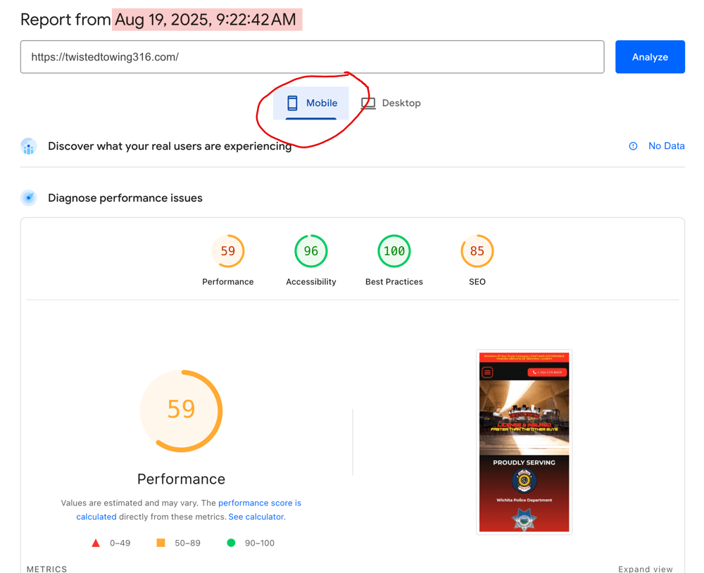 poor mobile load speed score psi seo 59