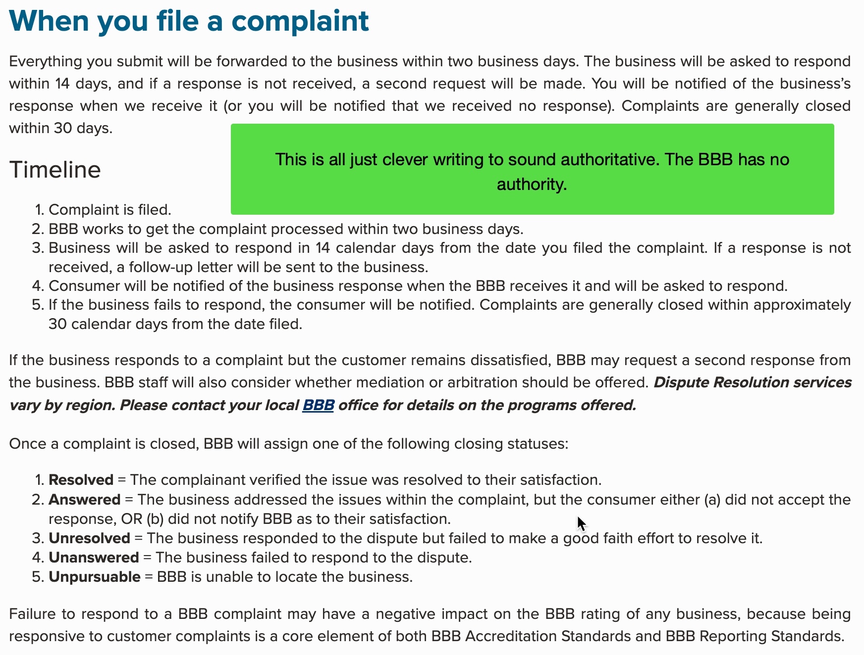 the bbb has no authority