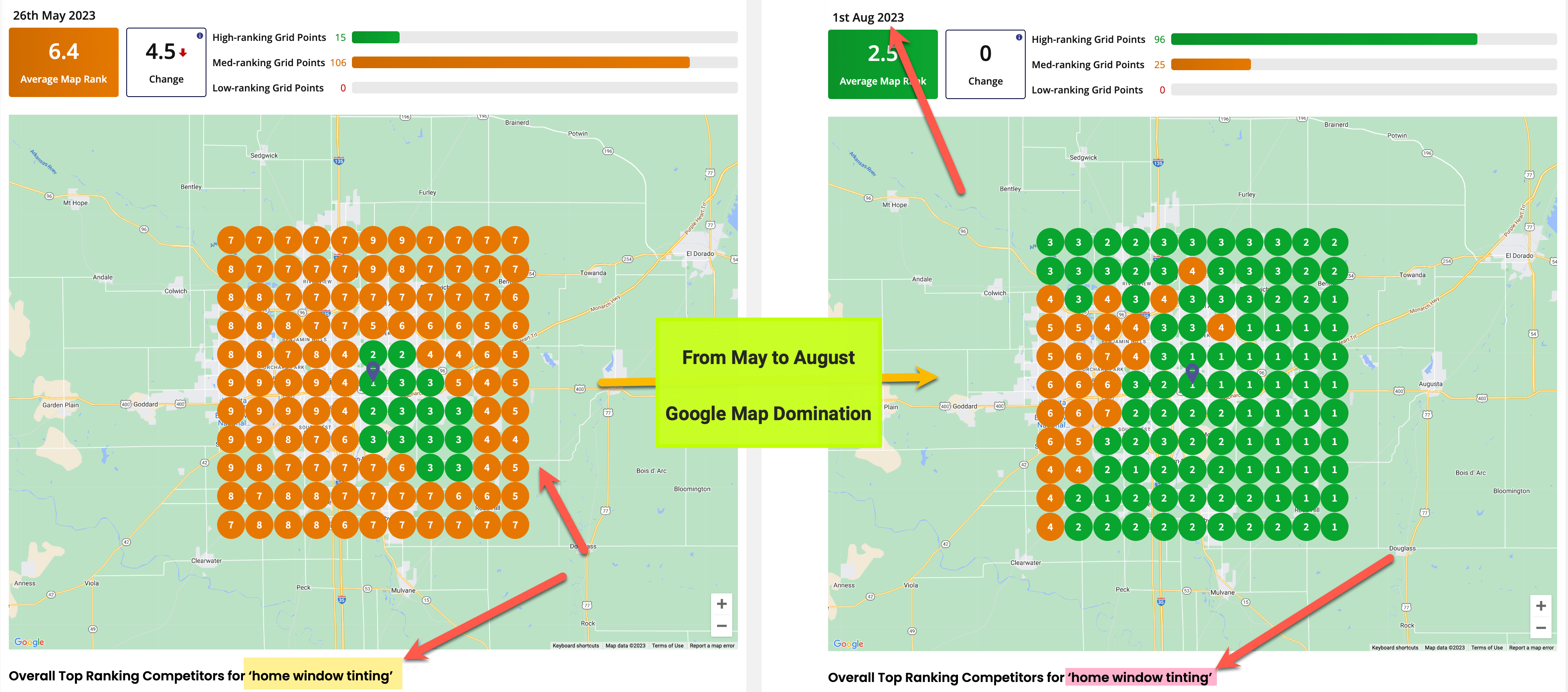 google map ranking results in 3 months for window tinting