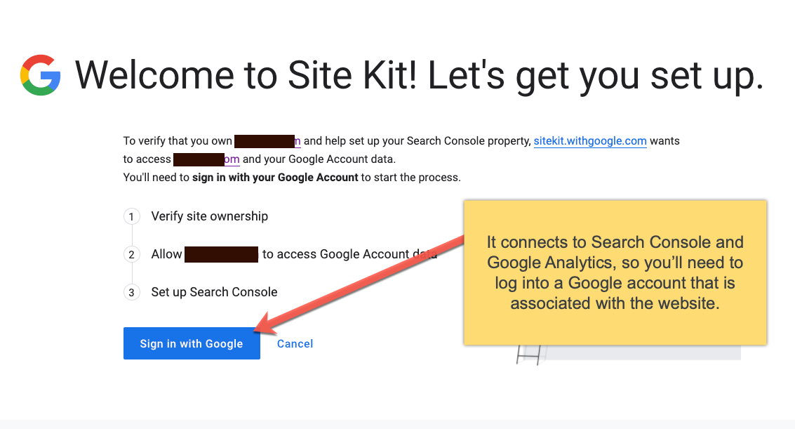 sign in to google site kit plugin
