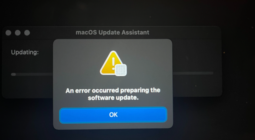 an error occurred preparing the software update