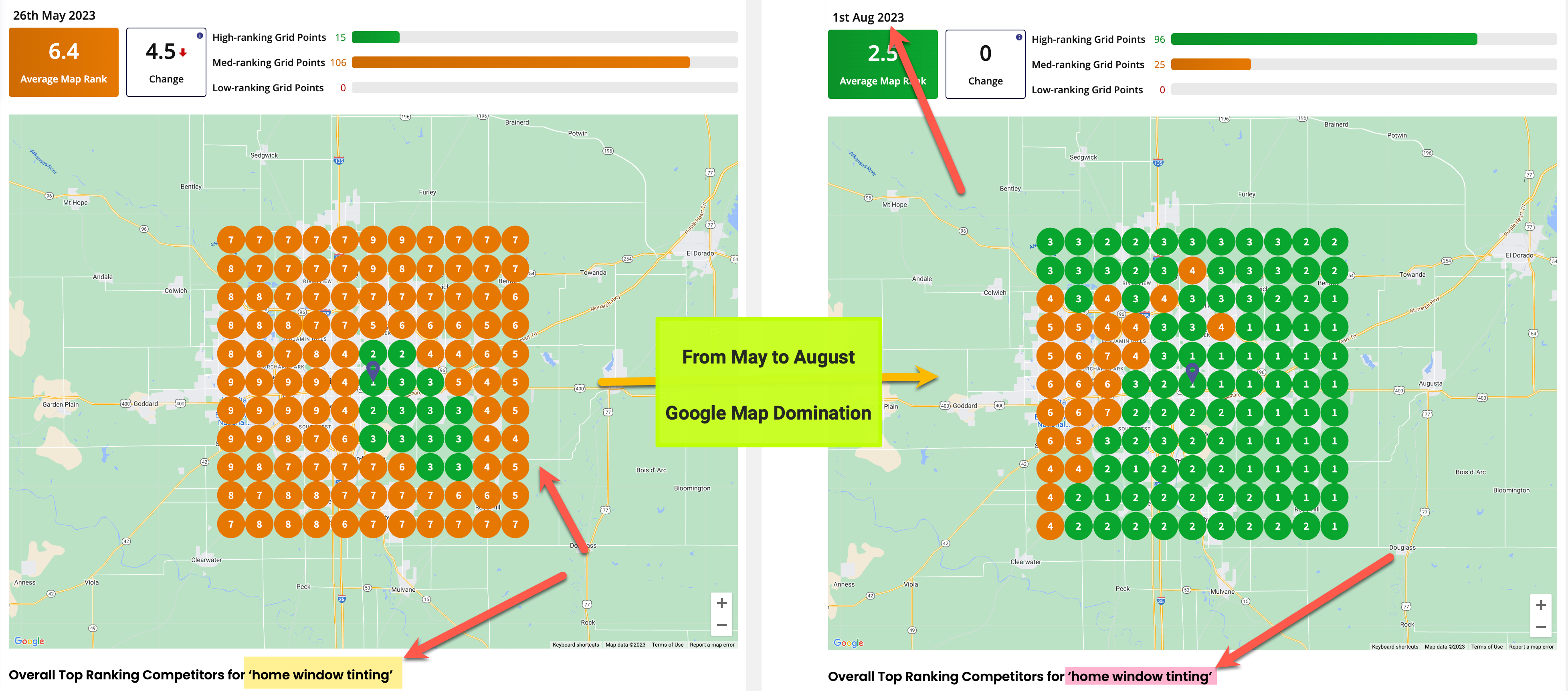 google map ranking results in 3 months for window tinting